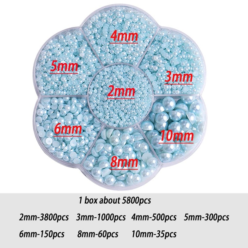 BLAAROOM 5800Pcs Half Pearls for Crafts - Flatback for Artwork Making, DIY Rhinestones Accessory Nail Art, Face Gems Jewels Flat Back Craft for Artist Creative - Light Blue - Image 2